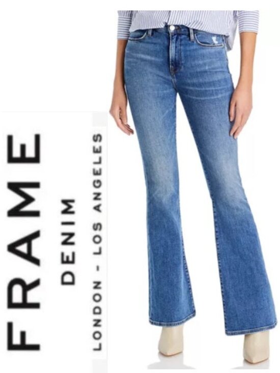 FRAME Le High Flare Leg Jeans Columbus Wash Size 26 Blue Denim - Picture 1 of 14